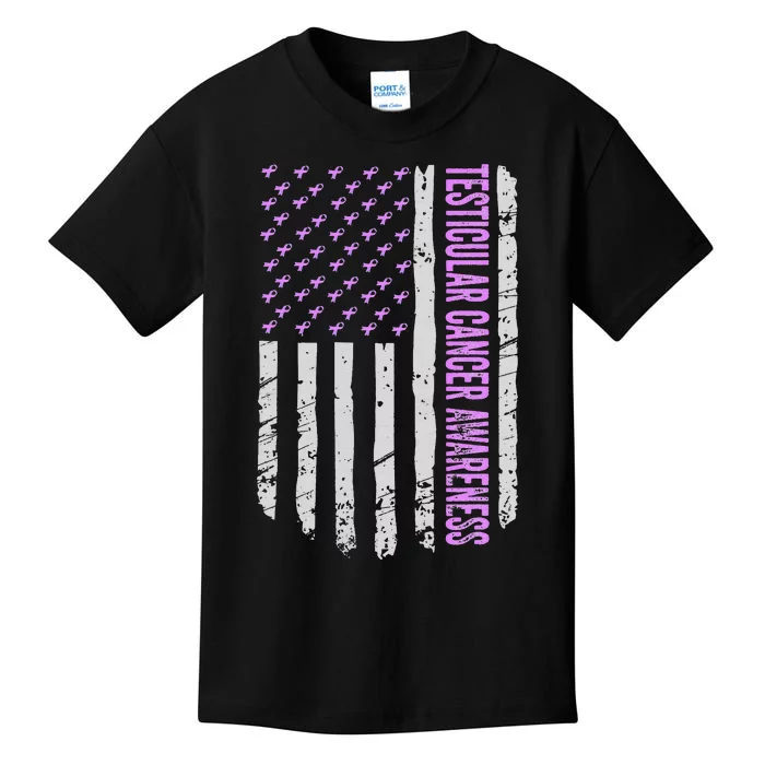 Orchid US Flag Testicular Cancer Awareness Gift Survivor Kids T-Shirt