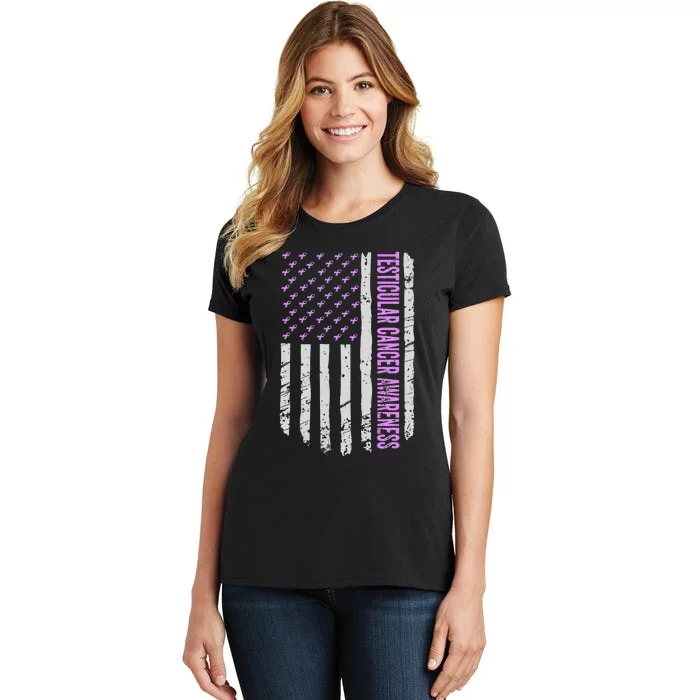 Orchid US Flag Testicular Cancer Awareness Gift Survivor Women's T-Shirt