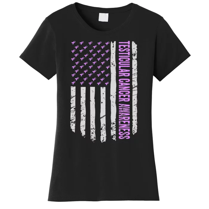 Orchid US Flag Testicular Cancer Awareness Gift Survivor Women's T-Shirt