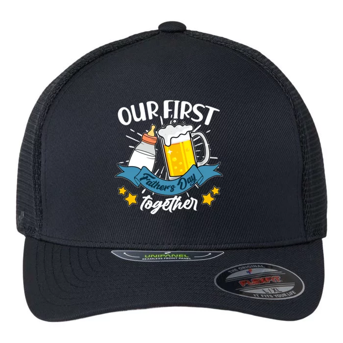 Our First Father's Day Together Baby Bottle Beer Mug Flexfit Unipanel Trucker Cap