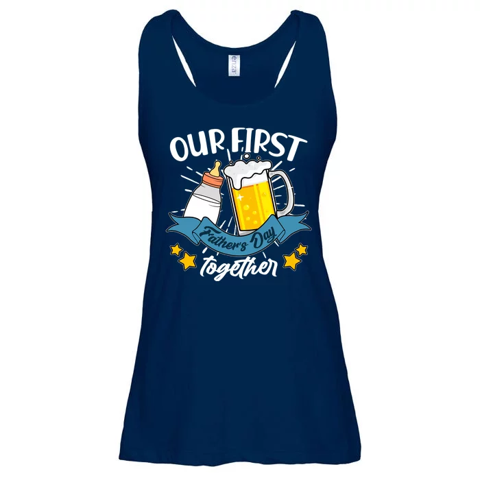 Our First Father's Day Together Baby Bottle Beer Mug Ladies Essential Flowy Tank