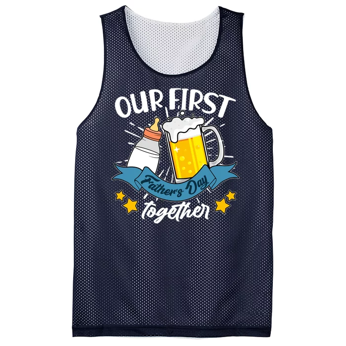 Our First Father's Day Together Baby Bottle Beer Mug Mesh Reversible Basketball Jersey Tank