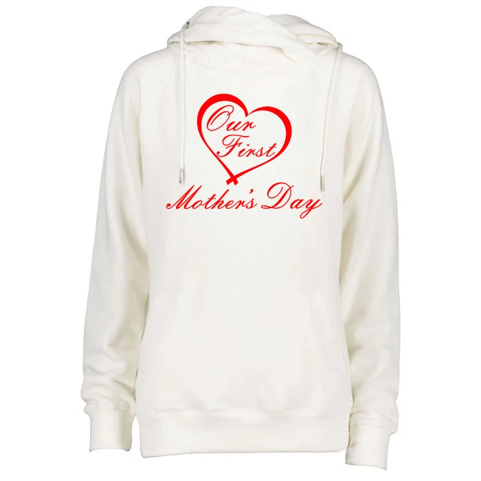 Our First Mother's Day Love Heart Womens Funnel Neck Pullover Hood