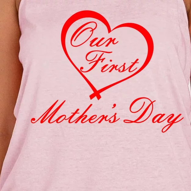 Our First Mother's Day Love Heart Women's Knotted Racerback Tank