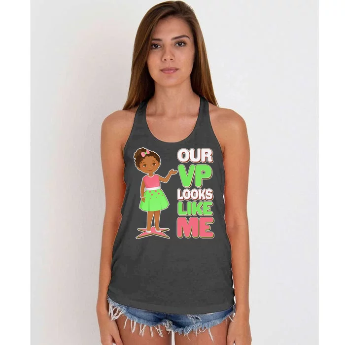 Our VP Looks Like Me Kamala Harris AKA Sorority Colors Women's Knotted Racerback Tank