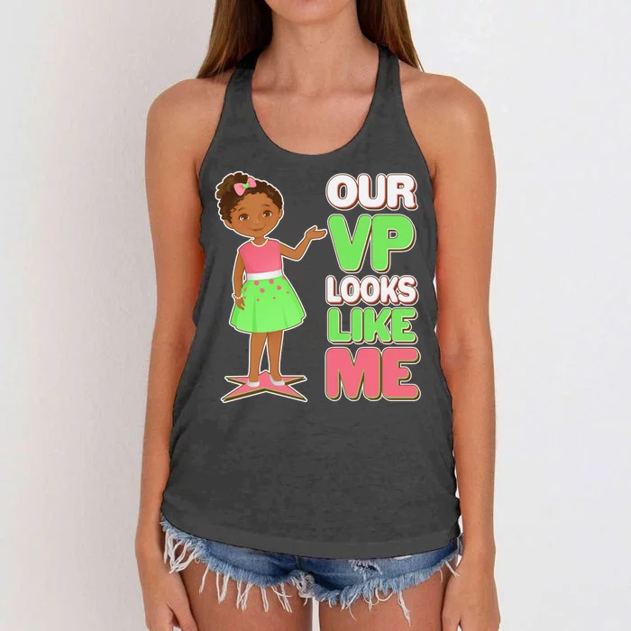 Our VP Looks Like Me Kamala Harris AKA Sorority Colors Women's Knotted Racerback Tank