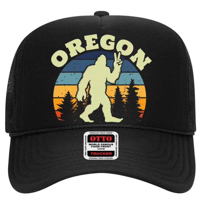 Oregon Us State Bigfoot Sasquatch Silhouette High Crown Mesh Trucker Hat