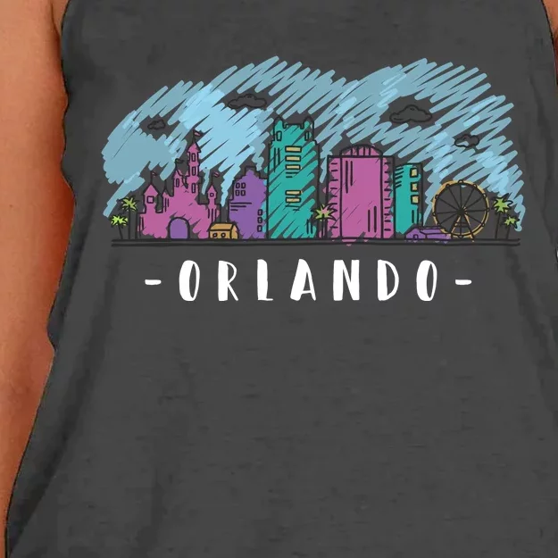 Orlando USA Skyline Sketch Women's Knotted Racerback Tank