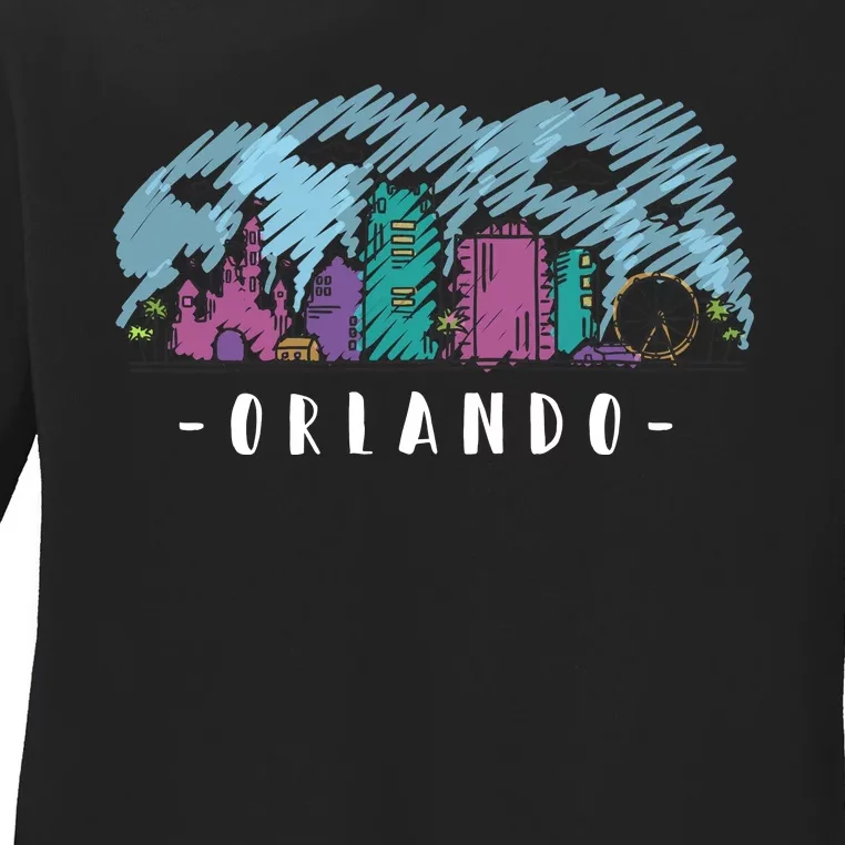 Orlando USA Skyline Sketch Ladies Long Sleeve Shirt