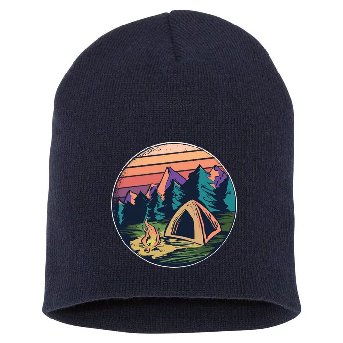 Outdoor Camping Sunset Short Acrylic Beanie