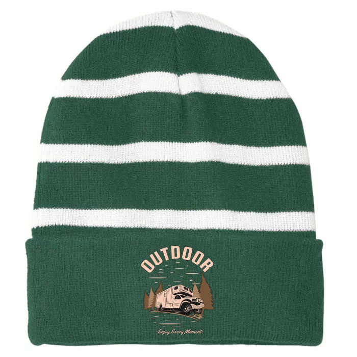 Outdoor Enjoy Every Moment Striped Beanie with Solid Band