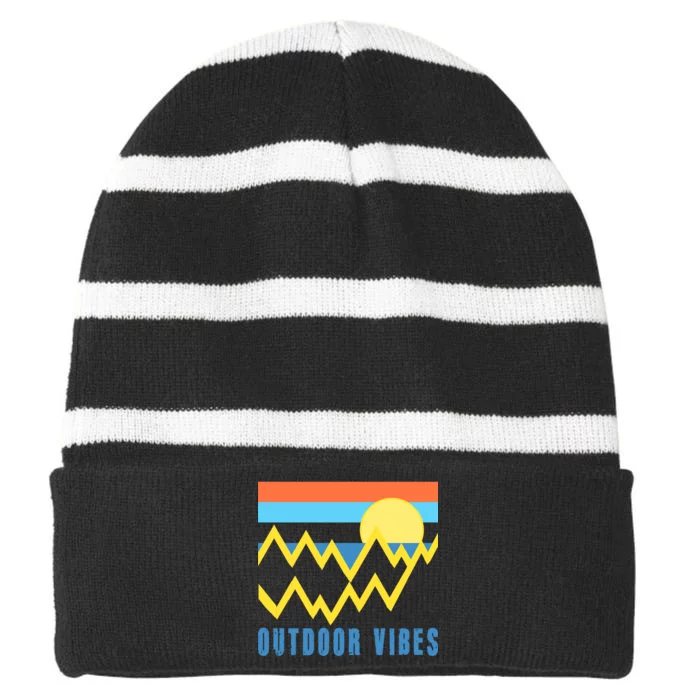 Outdoor Vibes Striped Beanie with Solid Band