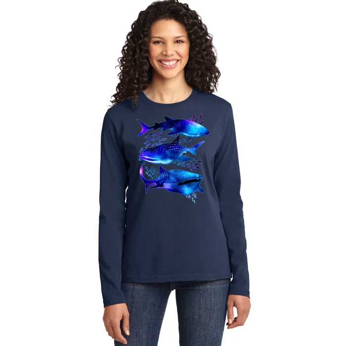 Outer Space Whale Sharks Ladies Long Sleeve Shirt