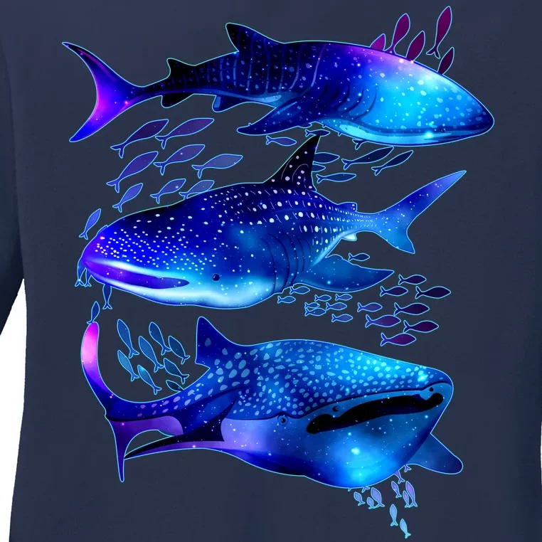 Outer Space Whale Sharks Ladies Long Sleeve Shirt