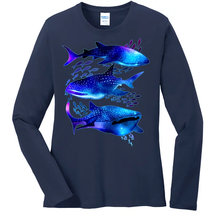 Outer Space Whale Sharks Ladies Long Sleeve Shirt