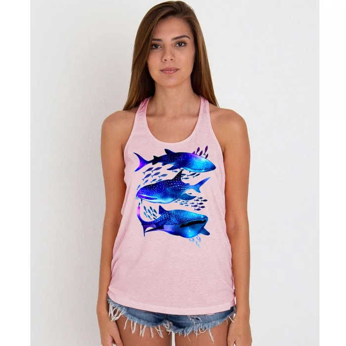 Outer Space Whale Sharks Women's Knotted Racerback Tank