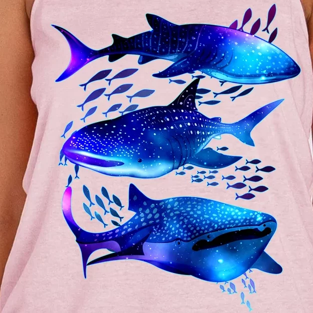 Outer Space Whale Sharks Women's Knotted Racerback Tank