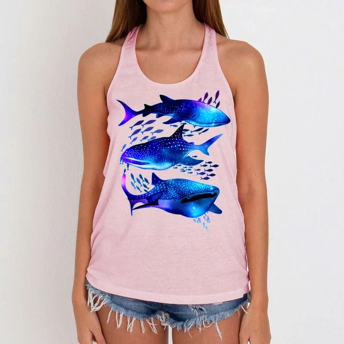 Outer Space Whale Sharks Women's Knotted Racerback Tank