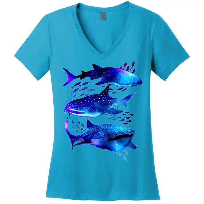 Outer Space Whale Sharks Women's V-Neck T-Shirt