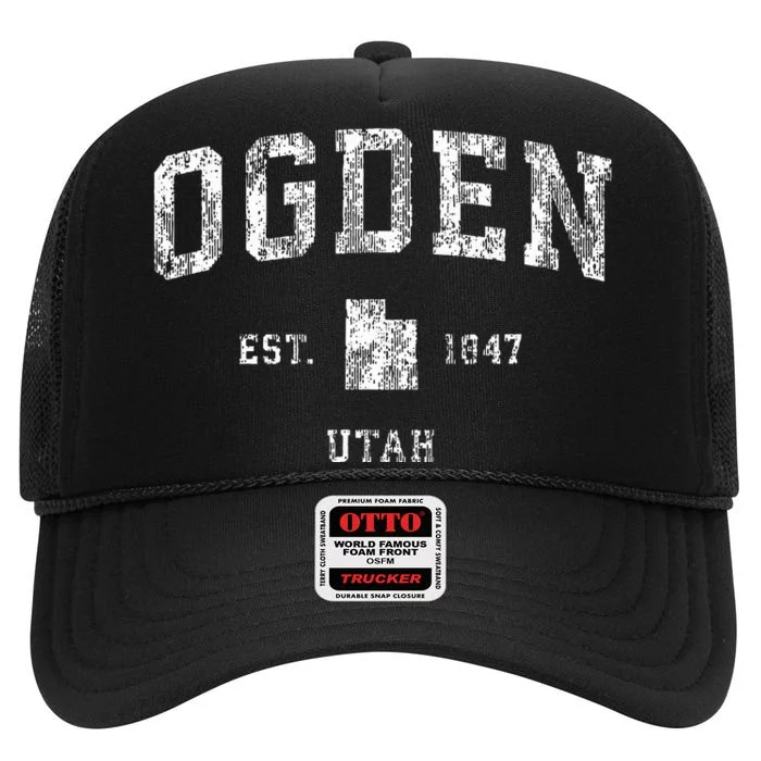 Ogden Utah Ut Vintage Athletic Sports High Crown Mesh Trucker Hat