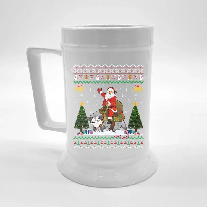 Opossum Ugly Xmas Gift Santa Riding Opossum Christmas Gift Front & Back Beer Stein