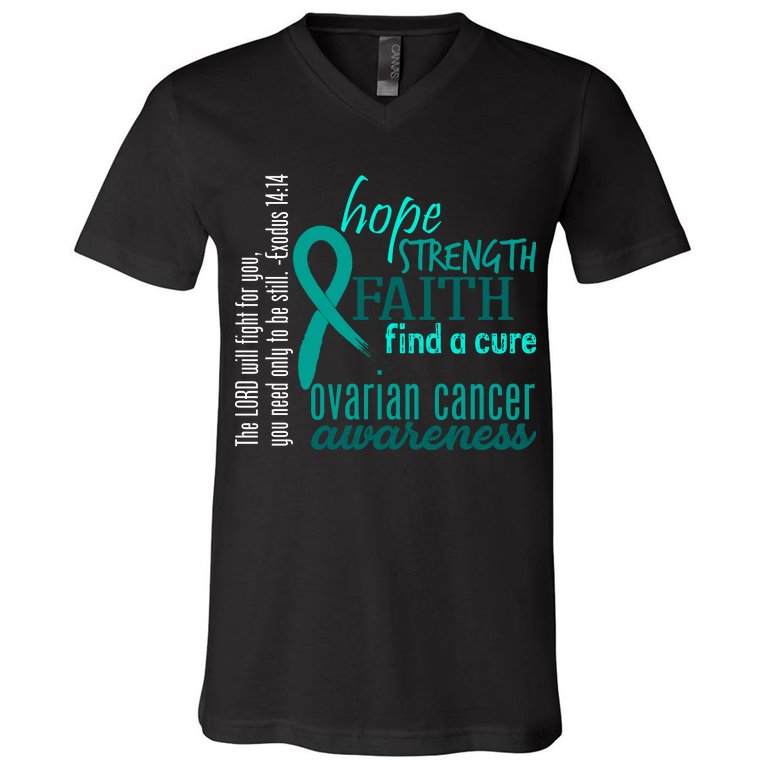 Ovarian Cancer Awareness Hope Faith Love V-Neck T-Shirt