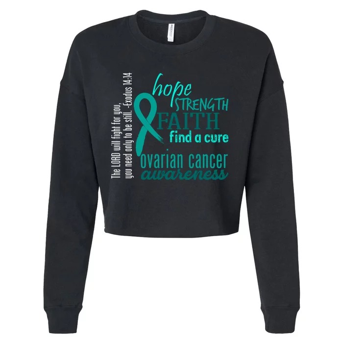 Ovarian Cancer Awareness Hope Faith Love Cropped Pullover Crew