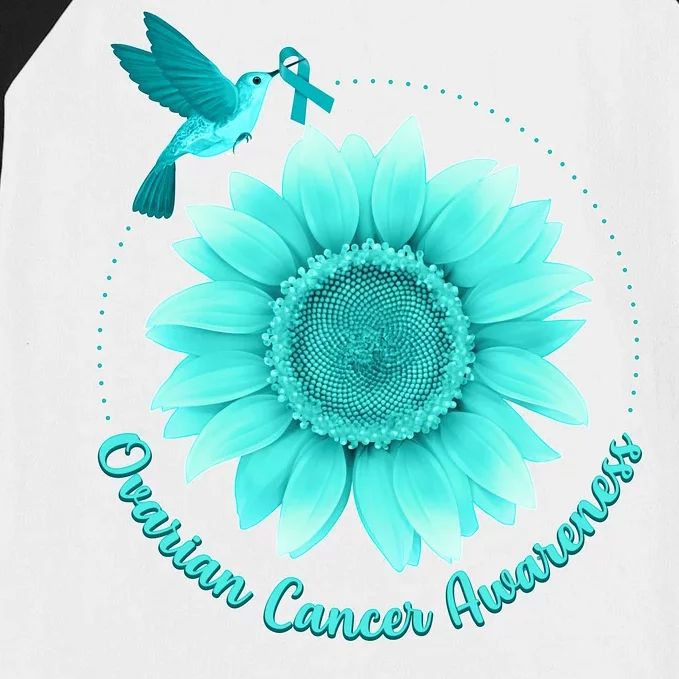 Ovarian Cancer Awareness Teal Hummingbird Sunflower Baseball Sleeve Shirt