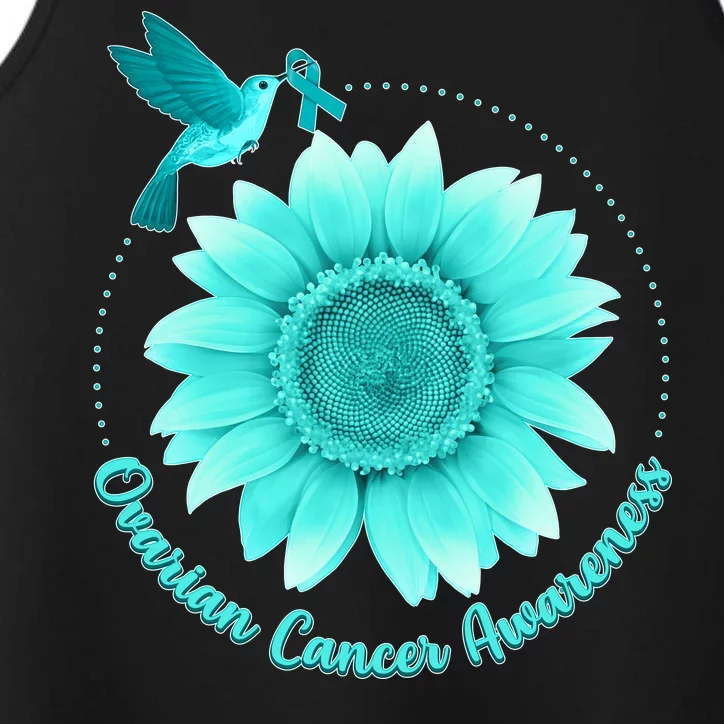 Ovarian Cancer Awareness Teal Hummingbird Sunflower Performance Tank