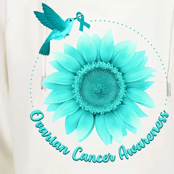 Ovarian Cancer Awareness Teal Hummingbird Sunflower Womens Funnel Neck Pullover Hood