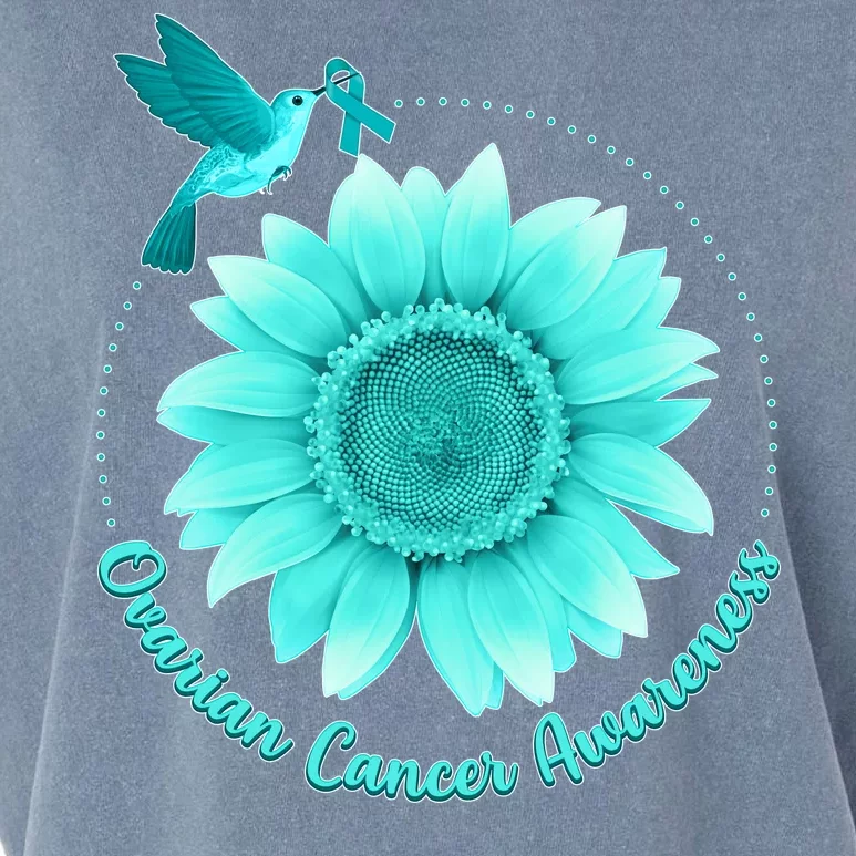 Ovarian Cancer Awareness Teal Hummingbird Sunflower Garment-Dyed Women's Muscle Tee