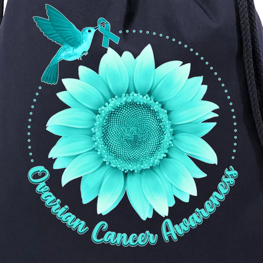 Ovarian Cancer Awareness Teal Hummingbird Sunflower Drawstring Bag