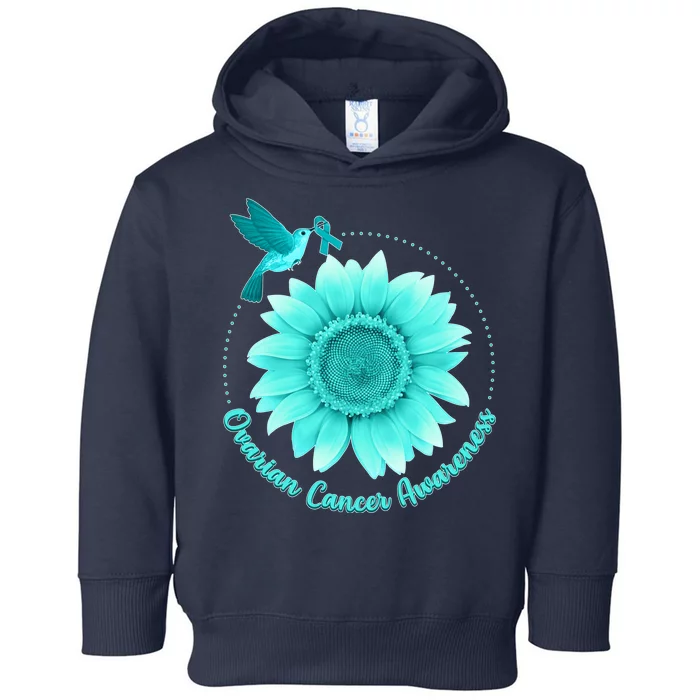 Ovarian Cancer Awareness Teal Hummingbird Sunflower Toddler Hoodie