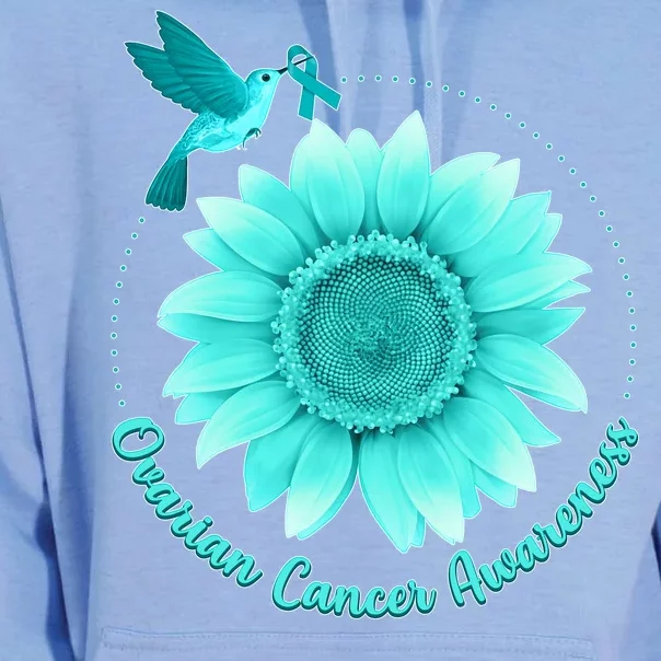 Ovarian Cancer Awareness Teal Hummingbird Sunflower Unisex Surf Hoodie