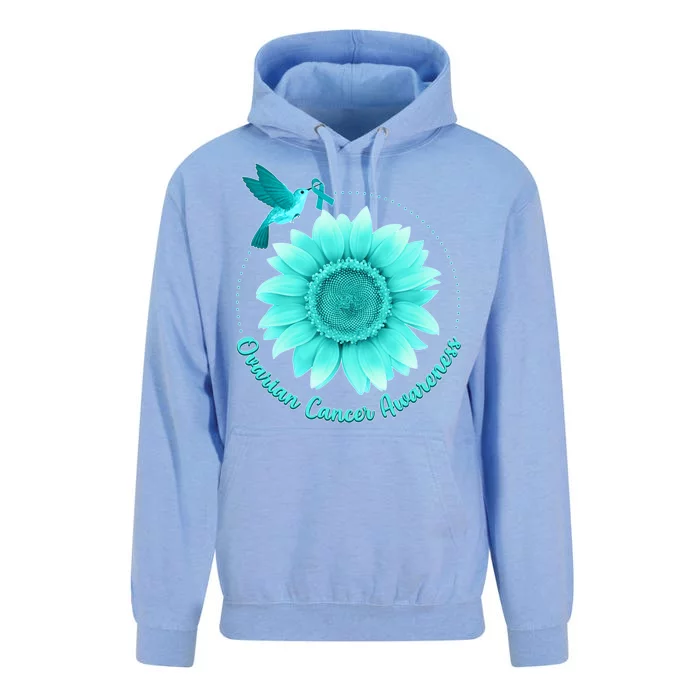 Ovarian Cancer Awareness Teal Hummingbird Sunflower Unisex Surf Hoodie