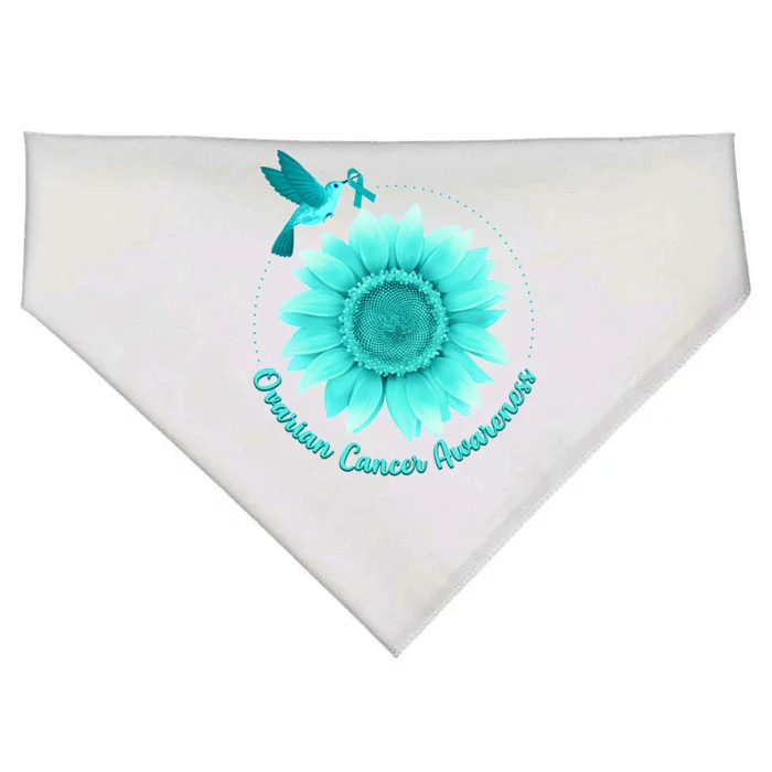 Ovarian Cancer Awareness Teal Hummingbird Sunflower USA-Made Doggie Bandana