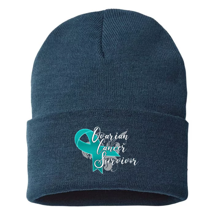 Ovarian Cancer Survivor Awareness Ribbon Sustainable Knit Beanie