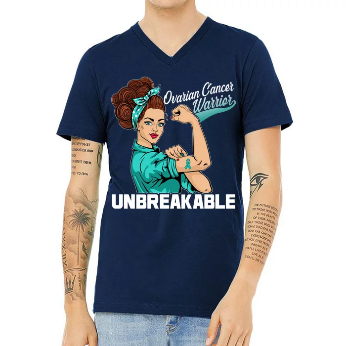 Ovarian Cancer Warrior Unbreakable V-Neck T-Shirt