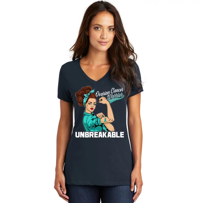 Ovarian Cancer Warrior Unbreakable Women's V-Neck T-Shirt