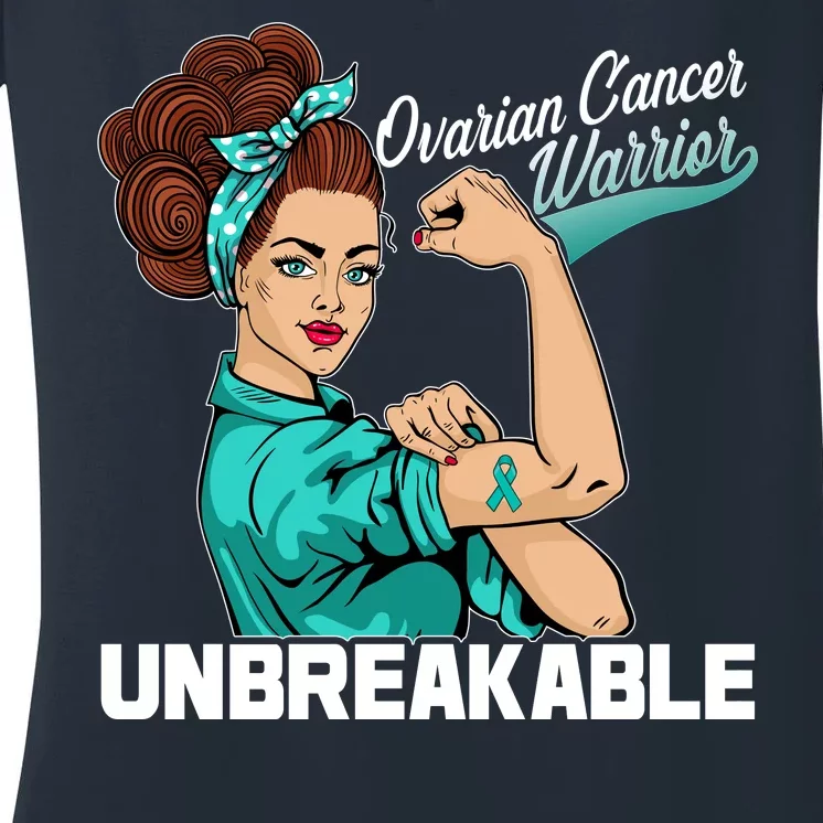 Ovarian Cancer Warrior Unbreakable Women's V-Neck T-Shirt