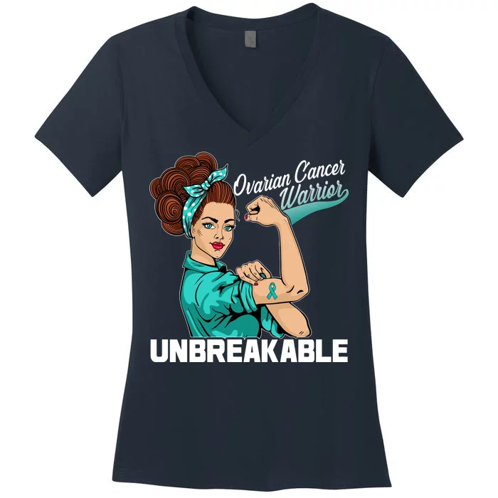 Ovarian Cancer Warrior Unbreakable Women's V-Neck T-Shirt