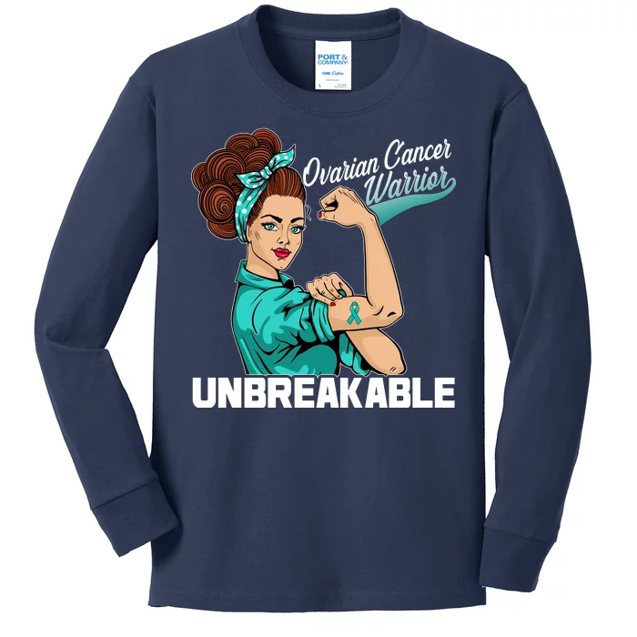 Ovarian Cancer Warrior Unbreakable Kids Long Sleeve Shirt