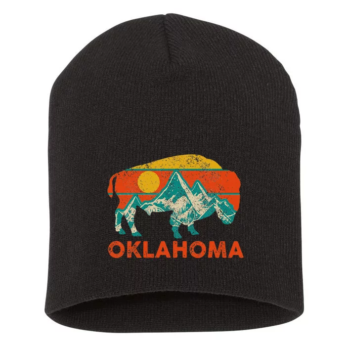 Oklahoma Vintage Bison Buffalo National Park America Souvenir Short Acrylic Beanie