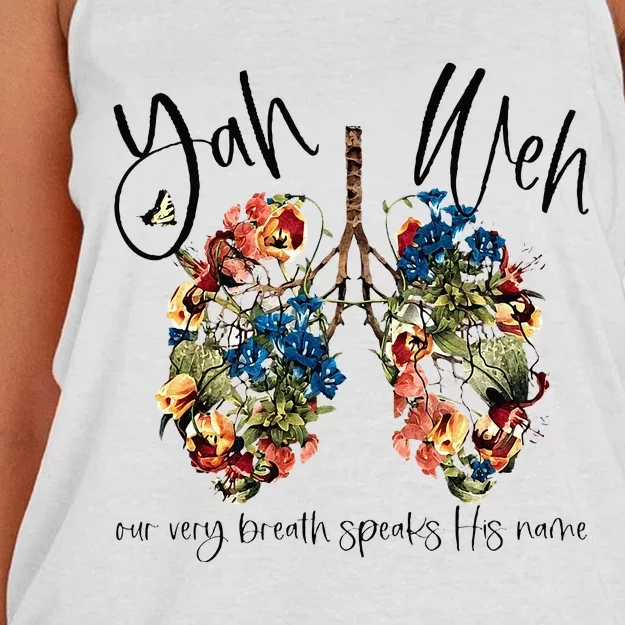 Our Very Breath Speaks His Name YHWH Christian Religious Women's Knotted Racerback Tank