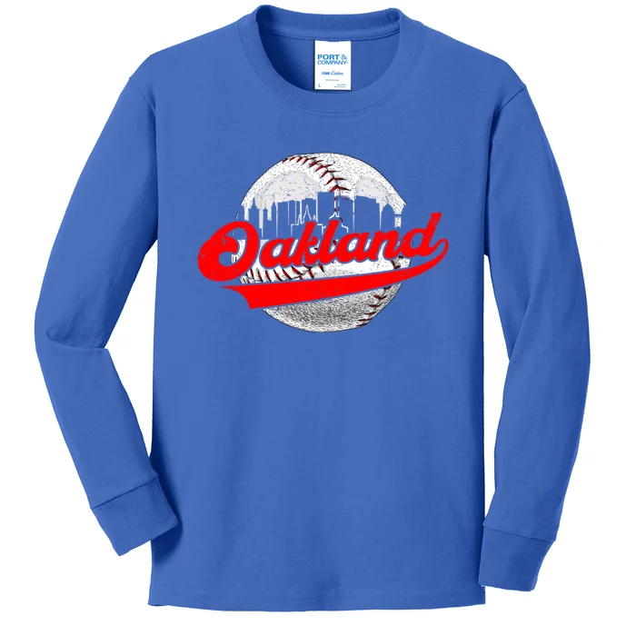 Oakland Vintage Baseball Lover Retro Game Day Dad Mom Gift Kids Long Sleeve Shirt