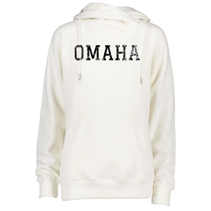 Omaha Vintage Black Text Womens Funnel Neck Pullover Hood