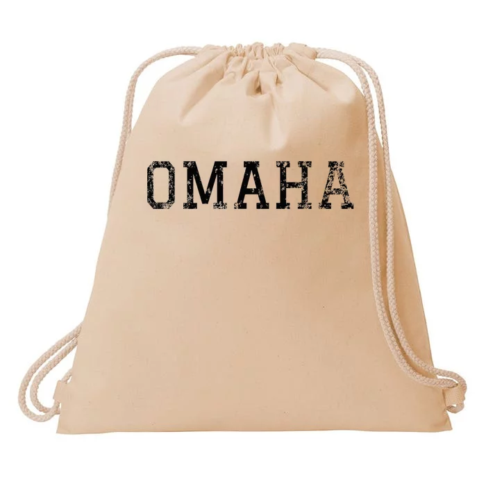 Omaha Vintage Black Text Drawstring Bag