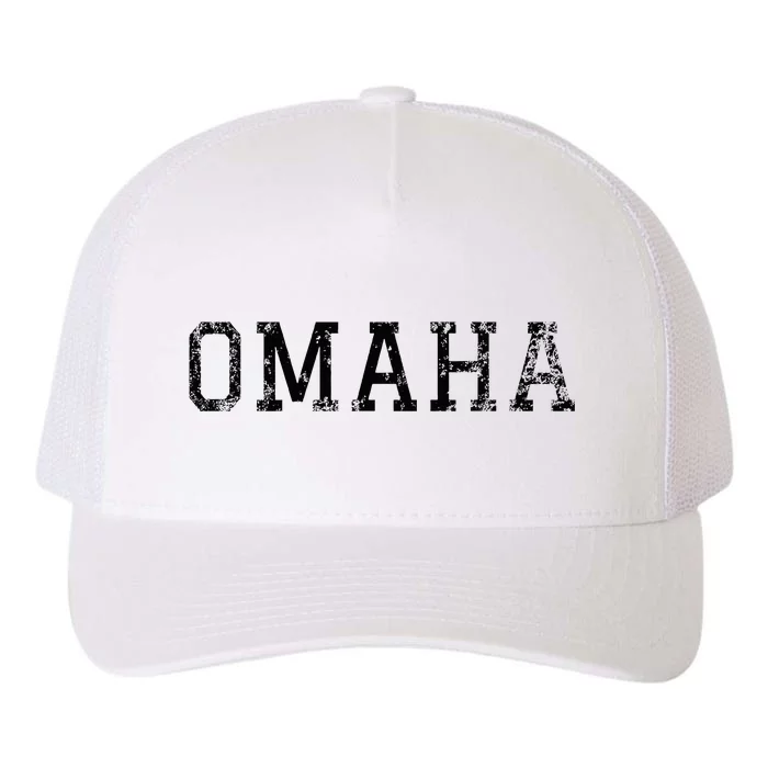 Omaha Vintage Black Text Yupoong Adult 5-Panel Trucker Hat