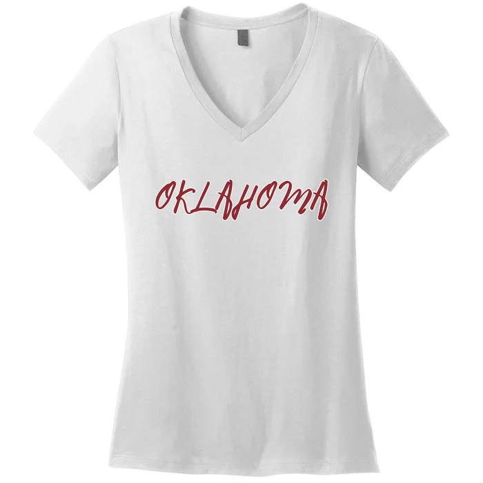 Oklahoma Vintage Cursive College Women's V-Neck T-Shirt