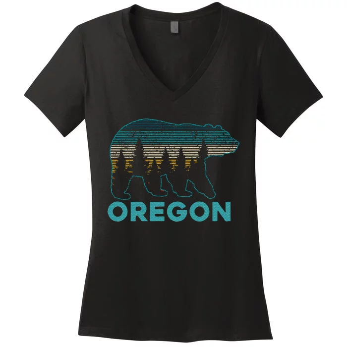 Oregon Vintage Grizzly Bear Nature Hiking Souvenir Women's V-Neck T-Shirt